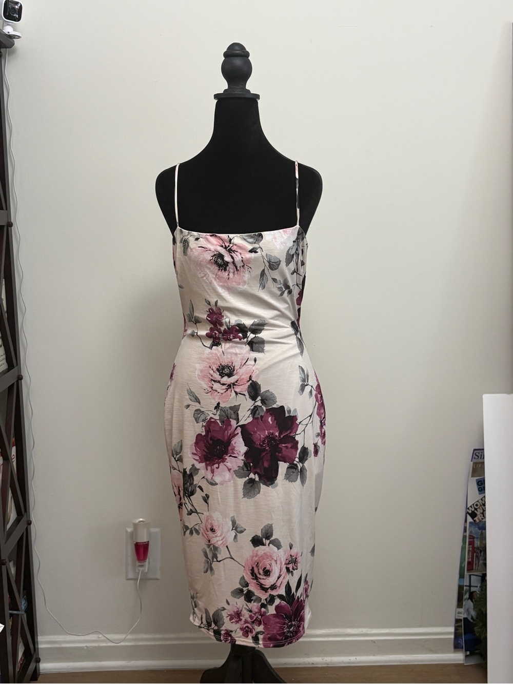 Windsor Blush Midi Slip Dress with Berry Floral Print